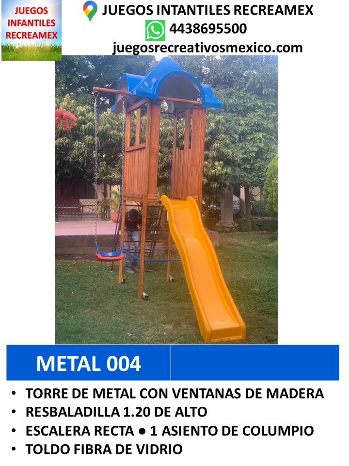 modulo de metal con columpios y resbaladilla.